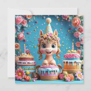 Poni de dibujos animados adorable celebrando cumpl