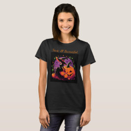 Poniendo a la bruja sentado en una camiseta de cal