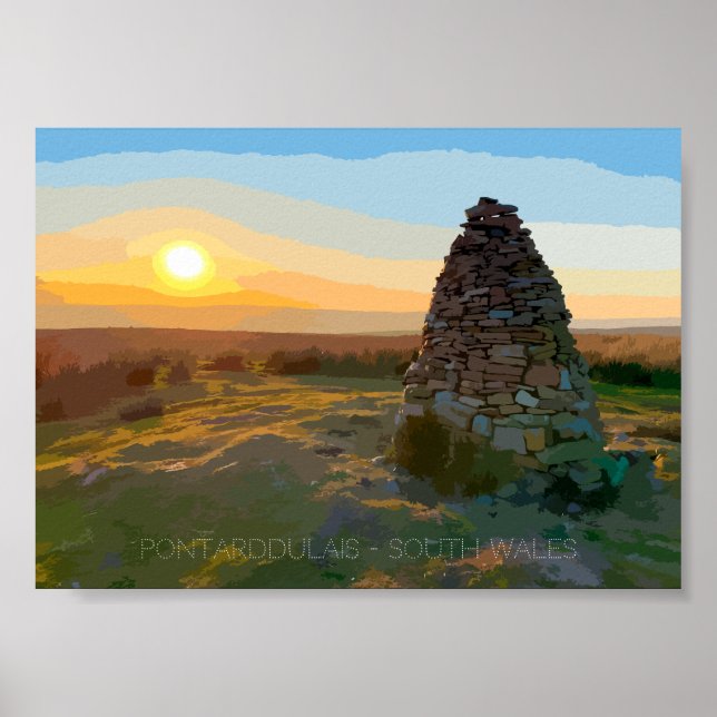 Pontarddulais Montaña vista paisaje vectorial arte (Frente)