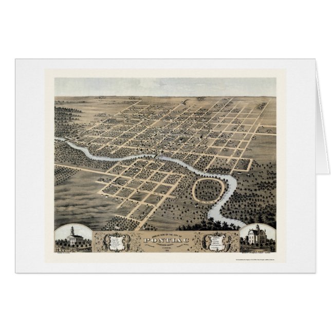 Pontiac, mapa panorámico de IL - 1869 (Anverso (Horizontal))
