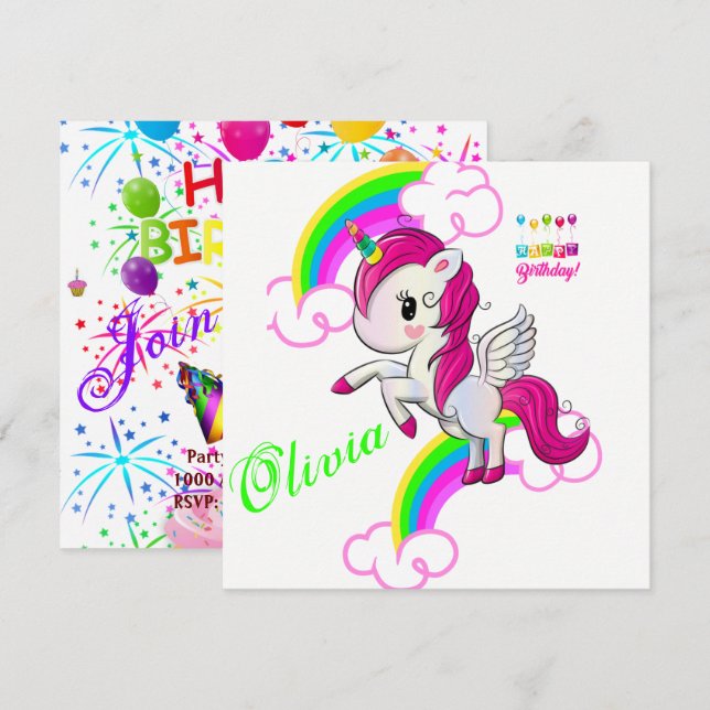 Pony de invitación de la tarjeta de cumpleaños fel (Anverso / Reverso)