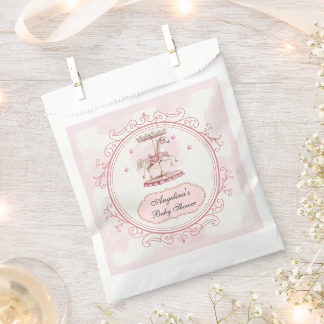 Pony Rosa Vintage - Bolsas Baby Shower Favorita (Cortado)