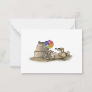 Poodle con tarjeta de notas de Beach Ball y Sand C