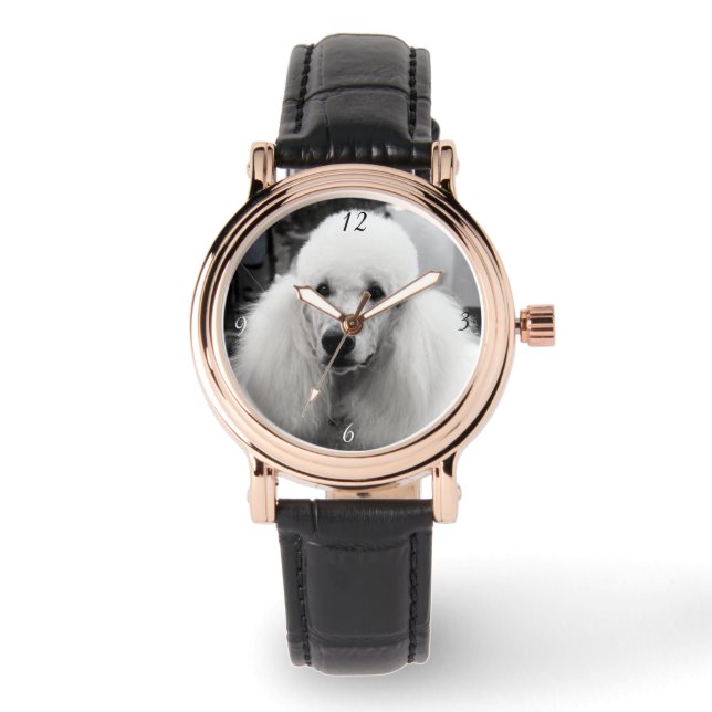 Poodle en reloj de pulsera en blanco y negro (Anverso)