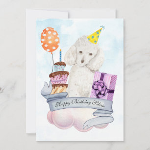 Poodle en una tarjeta de cumpleaños feliz para la 