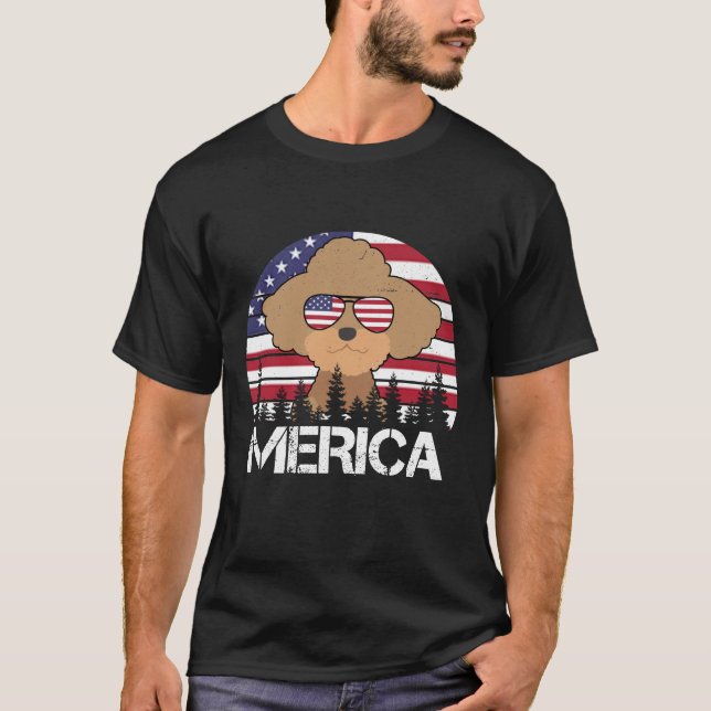 Poodle Merica 4 de julio Camiseta de perro gracios (Anverso)