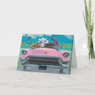 Póodles en tarjeta de impresión catadióptrica rosa