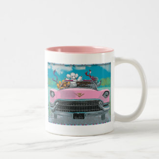Poodles en tazas de cadillac rosado retro para taz