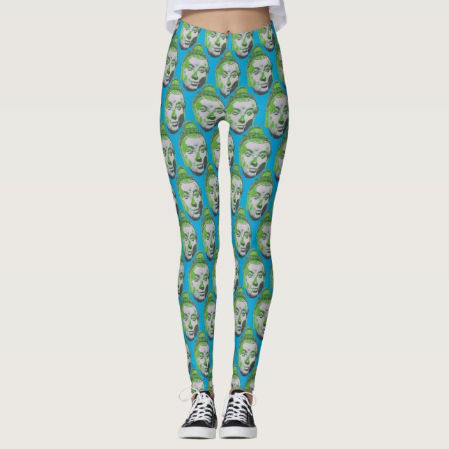 Pop Art Buddha Head on Blue - pantalones de yoga (Anverso)