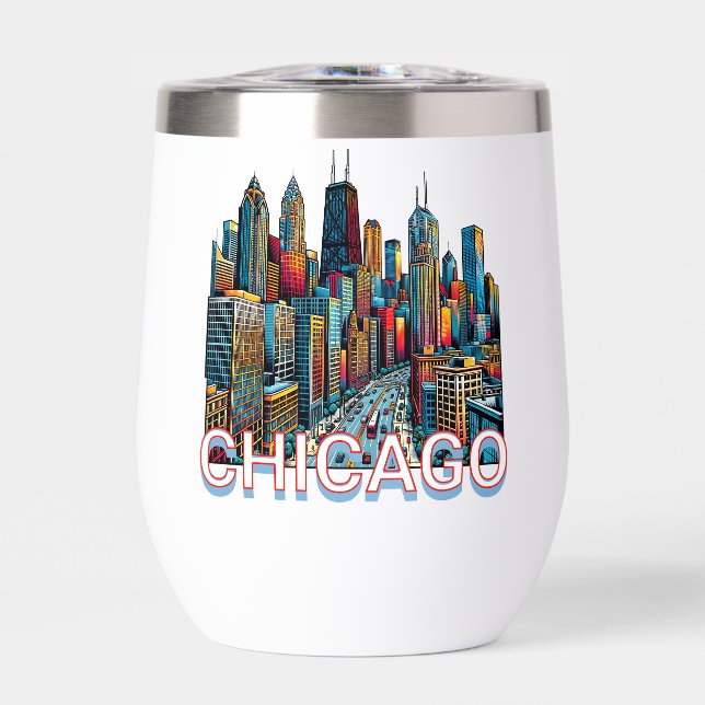 Pop art Comic Book Chicago, Illinois Skyline (Frente)