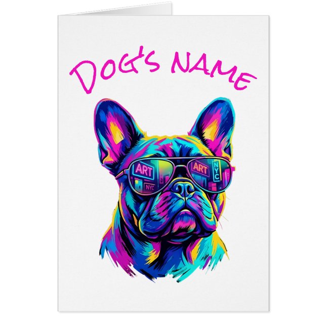 Pop Art French Bulldog NYC Custom Name Card (Frente)