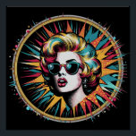 Pop Art Marilyn Glossy Poster<br><div class="desc">Un vibrante diseño de arte pop presenta a una mujer de estilo retro que usa gafas de sol,  rodeada por una ráfaga de coloridas líneas de estilo cómico. El uso audaz de cian,  magenta y amarillo crea una composición dinámica y energética.</div>