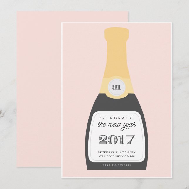 Pop el champagne| Invitación de fiesta de Año Nuev (Anverso / Reverso)