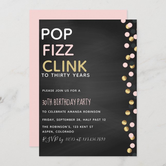 Pop Fizz Clink cualquier edad Invitación a la tabl (Anverso / Reverso)