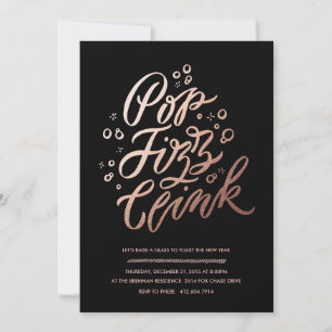 ¡Pop, Fizz, Clink!  Invitación a fiesta de Año Nue