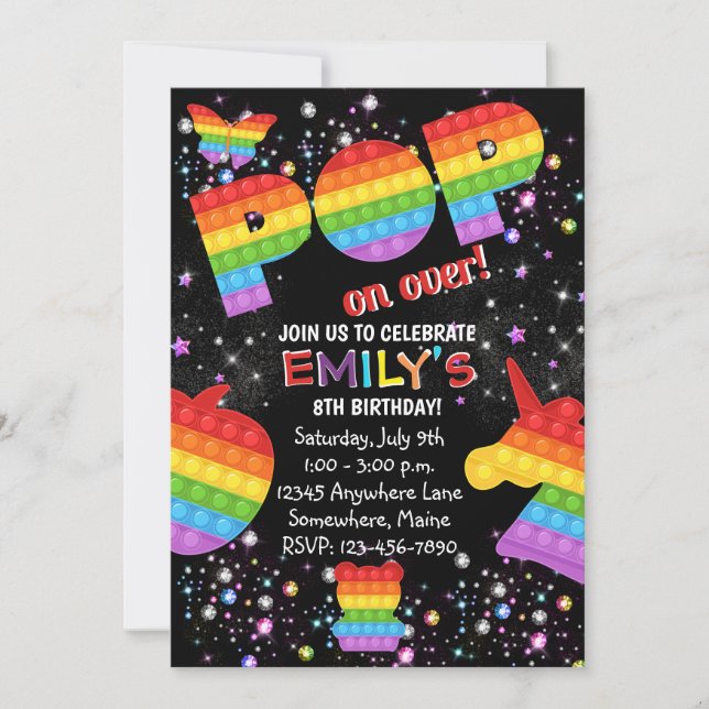 Pop it Fidget Rainbow Birthday Party Invitaciones (Anverso)