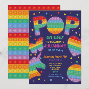 Pop it Fiesta Fidget Birthday Navy Invitación