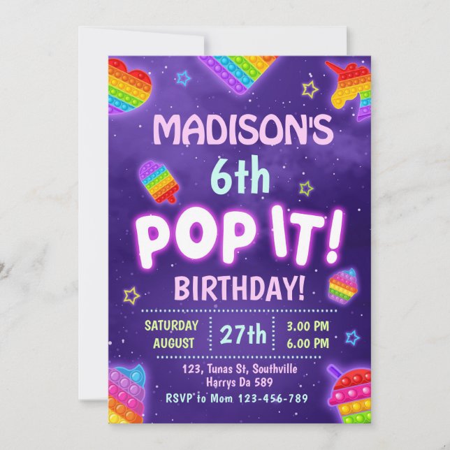 Pop it Glow Kids Birday Party Invitación (Anverso)