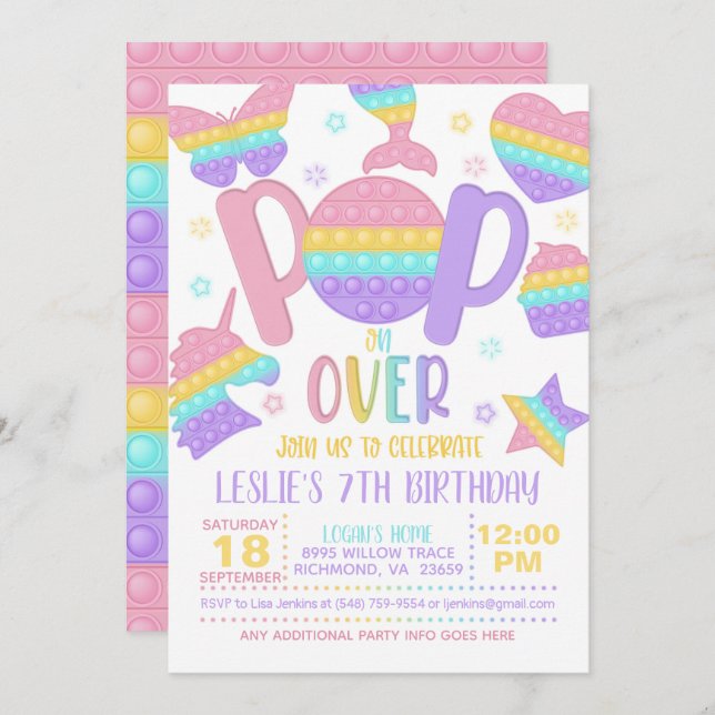 Pop It On Over Party Invitación - Pastel (Anverso / Reverso)
