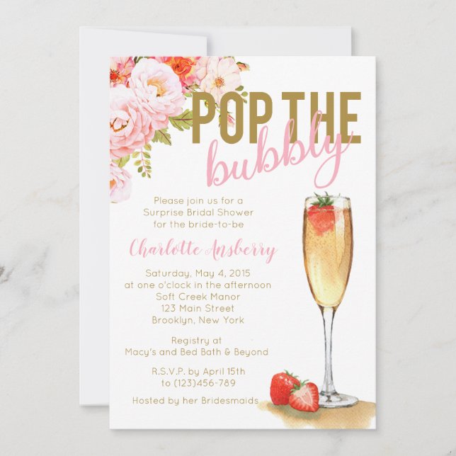 Pop La Invitación De La Ducha De Novias Floral Bub (Anverso)