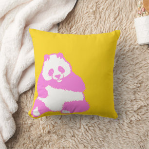 Pop Pink Panda Cojín decorativo Amarillo