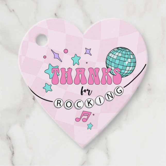 Pop Star Birthday Heart Favor Gracias Etiqueta (Anverso)