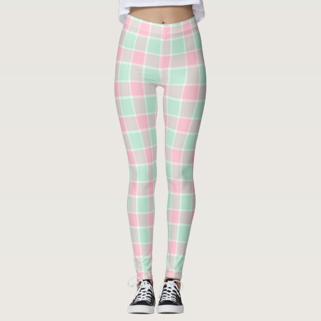 Popcorn Rosado/ Mint Placé Leggings de mujeres (Anverso)