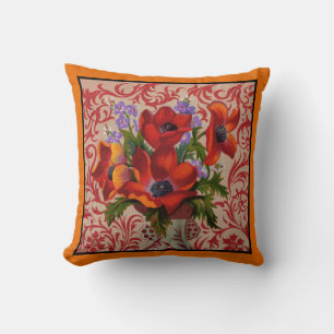 Poppies con un Cojín decorativo fronterizo Naranja