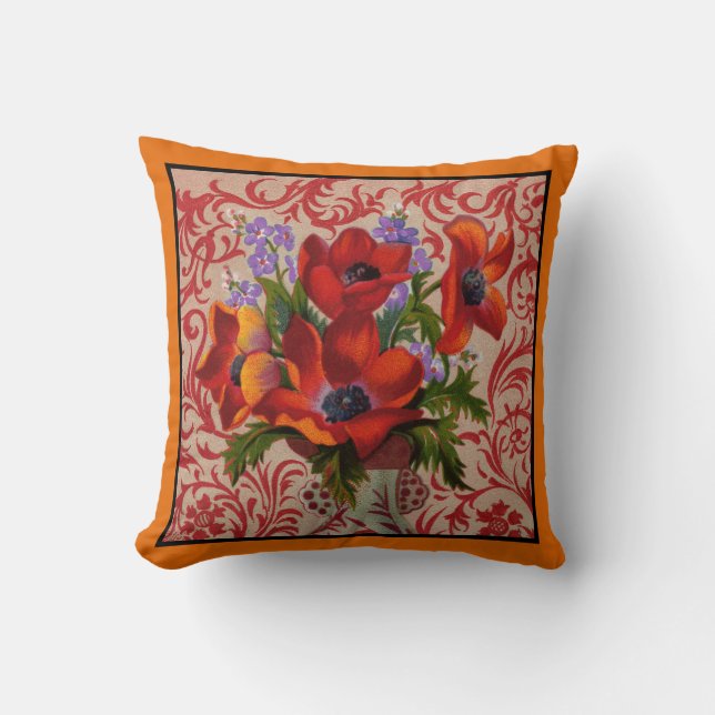 Poppies con un Cojín decorativo fronterizo Naranja (Anverso)