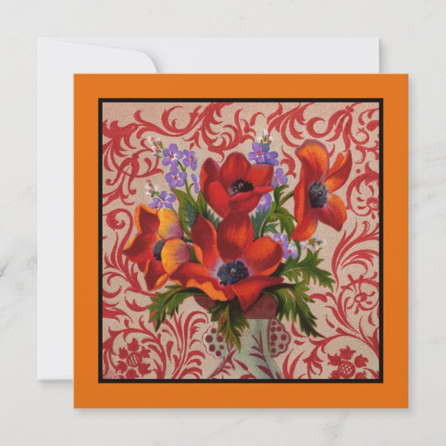 Poppies con una invitación de borde Naranja (Anverso)