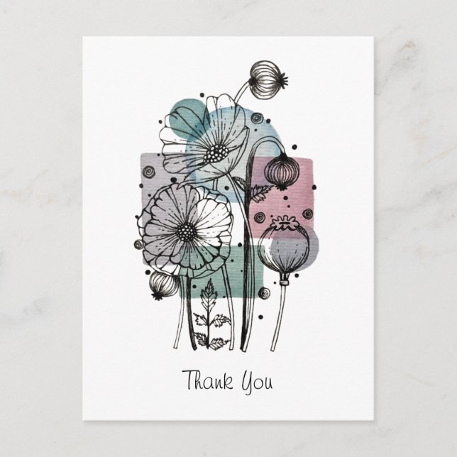 Poppies Doodle En La Postales De Tinta Y Acuarela (Anverso)