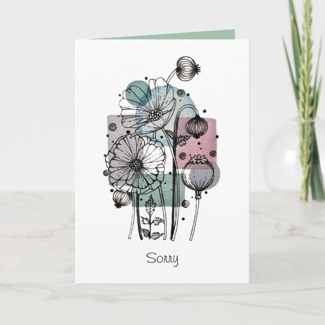 Poppies Doodle En Tarjeta De Tinta Y Acuarela (Anverso)
