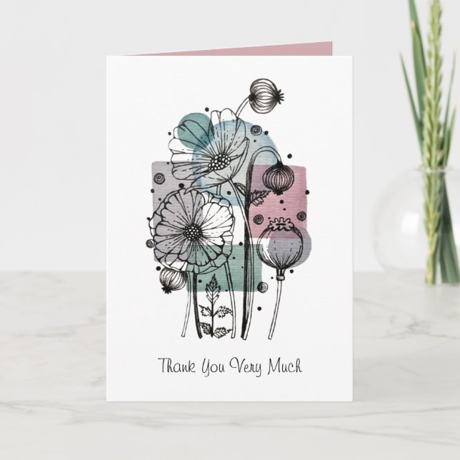 Poppies Doodle En Tarjeta De Tinta Y Acuarela (Anverso)