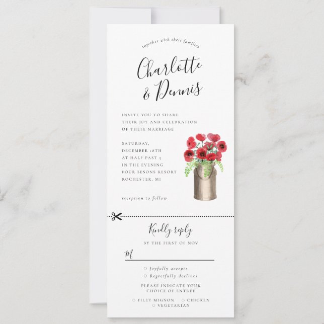 Poppies en una invitación de mijo con rsvp adjunto (Anverso)