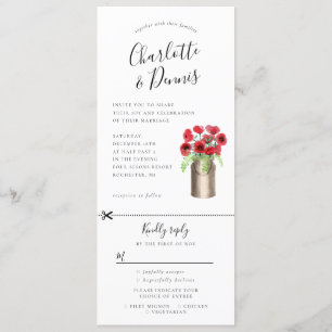 Poppies en una invitación de mijo con rsvp adjunto