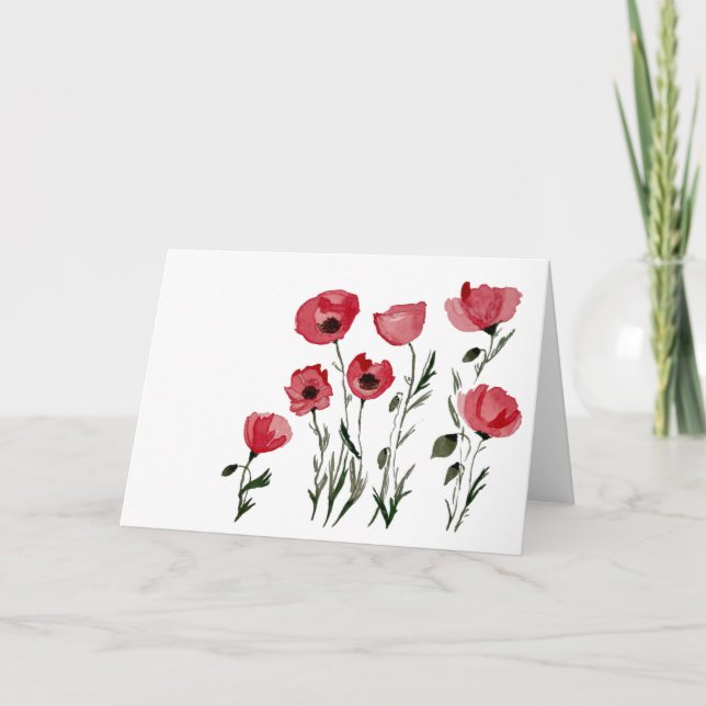 Poppies - Floral 5X7 Tarjeta de saludo en blanco (Anverso)