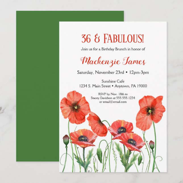 Poppies Invitación a cumpleaños con sabor a amapol (Anverso / Reverso)