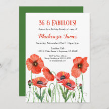 Poppies Invitación a cumpleaños con sabor a amapol
