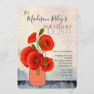 Poppies rojos en invitación a Mason Jar