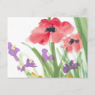Poppies rojos en la tarjeta postal de junio