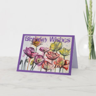 Poppies rosados acuarela y tarjeta de cumpleaños d