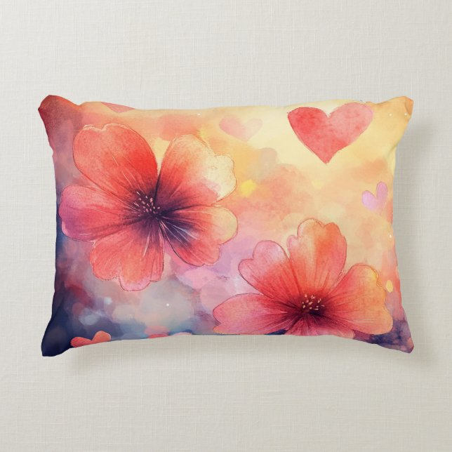 Poppies y corazón - Almohada acuática romántica (Anverso)