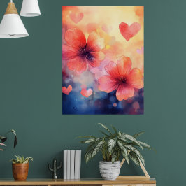 Poppies y corazón - Poster de arte de acuarela rom