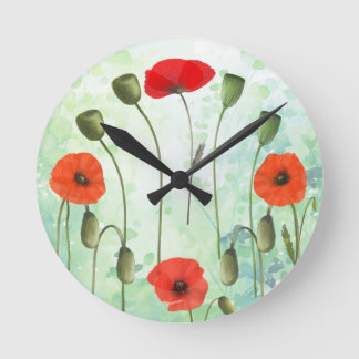 Poppies y vegetación reloj de pared
