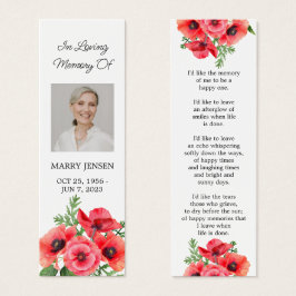 Poppy Floral Photo Funeral Memorial Bookmark