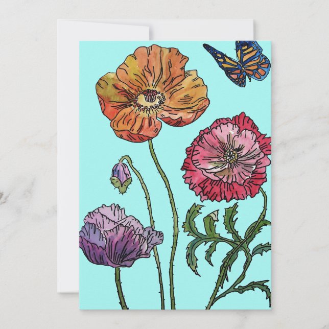 Poppy Poppies Art Watercolor Invitación al cumplea (Anverso)