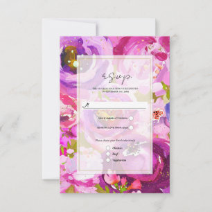 Pops de Rosa y Púrpura Tarjeta de RSVP de Boda Flo