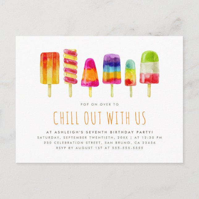 Popsicle Party | Invitación de cumpleaños para niñ (Anverso)