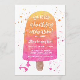 Popsicle Pink Watercolor Invitación al cumpleaños