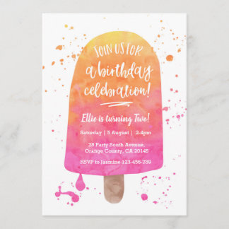 Popsicle Pink Watercolor Invitación al cumpleaños